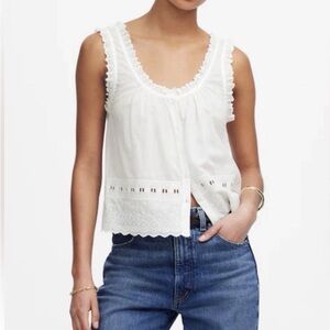 Madewell White Sleeveless Embroidered Scalloped Top XS NWT